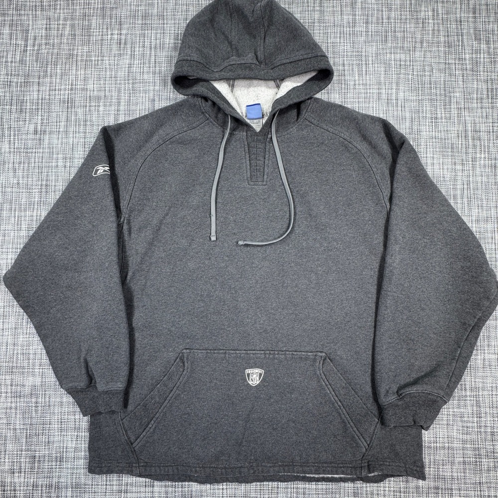 Reebok NFL Equipment Hoodie Mens 2XL Charcoal Gray Fleece Pullover Sweatshirt